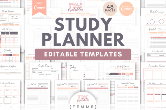 Download Study Planner Canva Templates | FEMME - Templates Collection