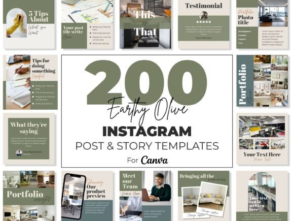 Download Instagram Canva Templates Kit Blue Green - Templates Collection