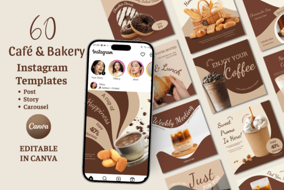 Download Bakery&amp;Coffee Instagram Canva Templates - Templates Collection