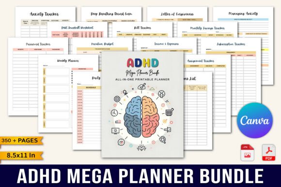 Download ADHD Mega Planner Bundle KDP Interior - Kdp interior Collection