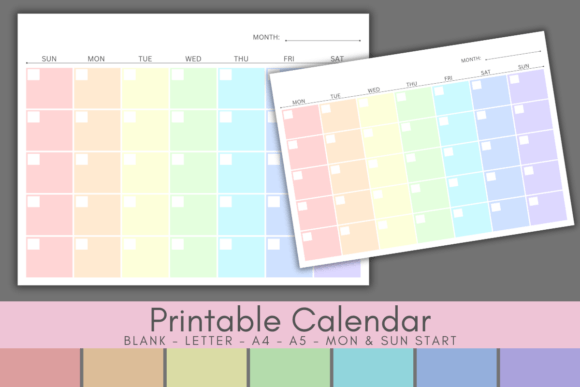 Download Pastel Rainbow Blank Calendar Printable - Printable Collection